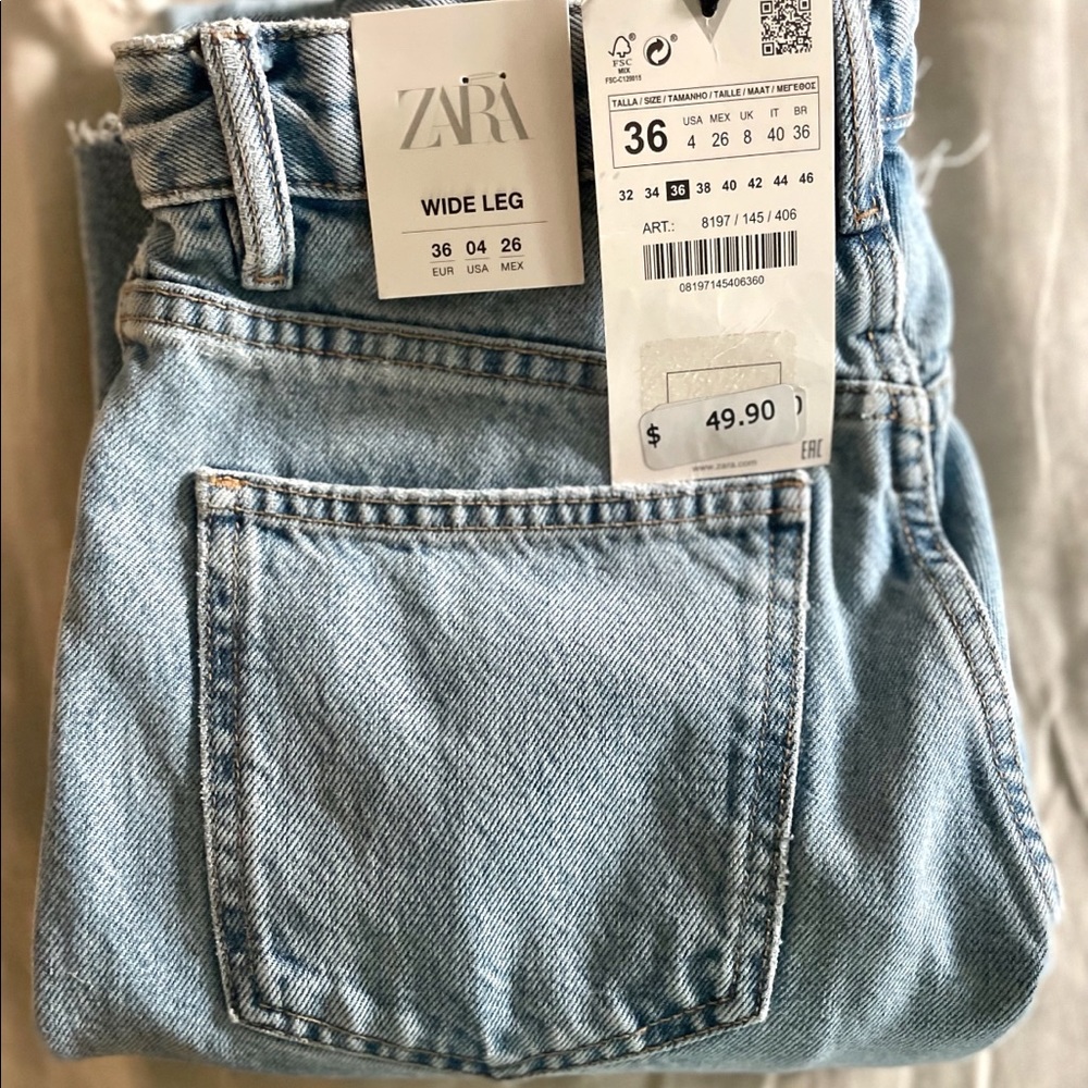 Zara Hi Rise Wide Full Length Jeans